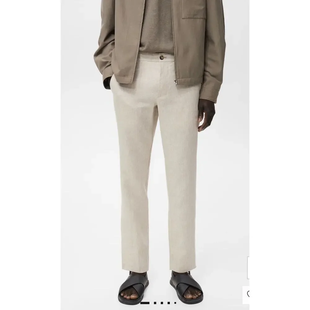 NWT Mango MNG Men’s 100% Linen Pants Slim Fit Pockets Off White Size 38